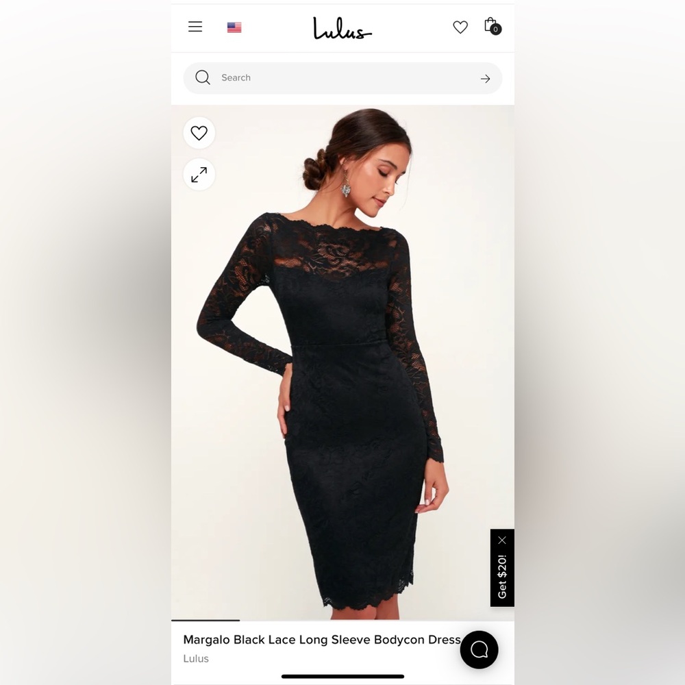 Lulus - Margalo Black Lace Long Sleeve Bodycon Dress - size L